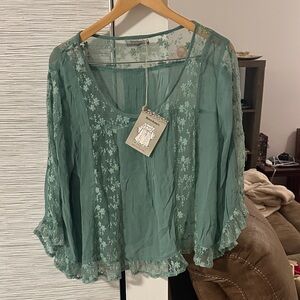 Cost Plus World Market Teal Floral Blouse